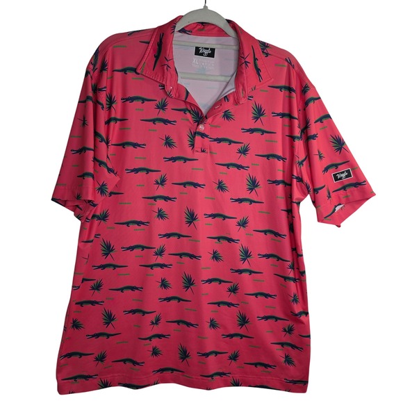 Waggle M"s XL Pink Alligator Palm Tree Golf Polo Shirt Unique Golf Outdoors Fun - Picture 1 of 16